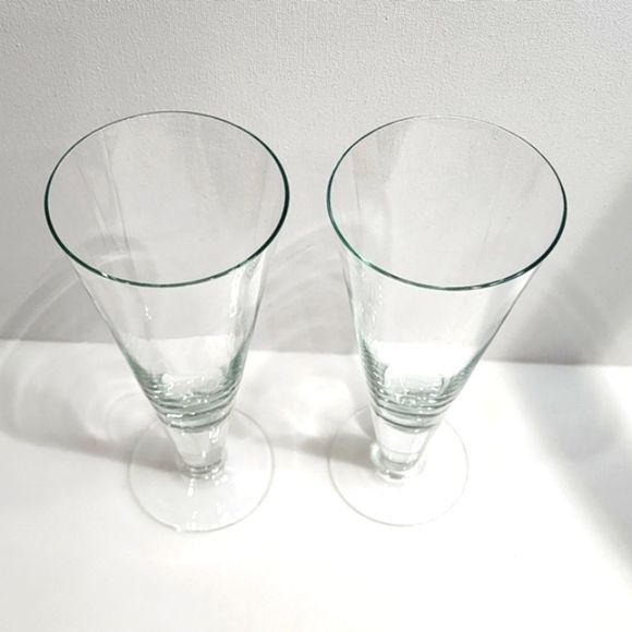 Set of 2 Clear Crystal Footed Pilsner Beer Glass Stemware Barware - Picture 6 of 11